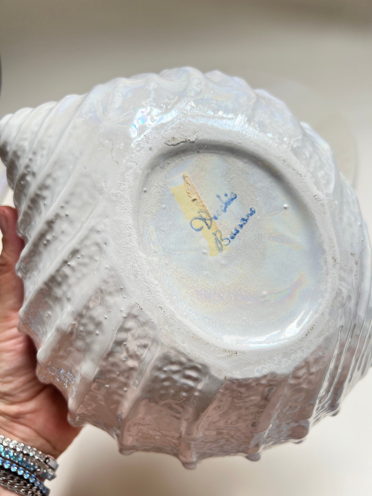 Vecchio Bassano Muschel Schale Keramik Perlmutt Opal Optik irisierend Italien Vintage Deko Schale 22 cm