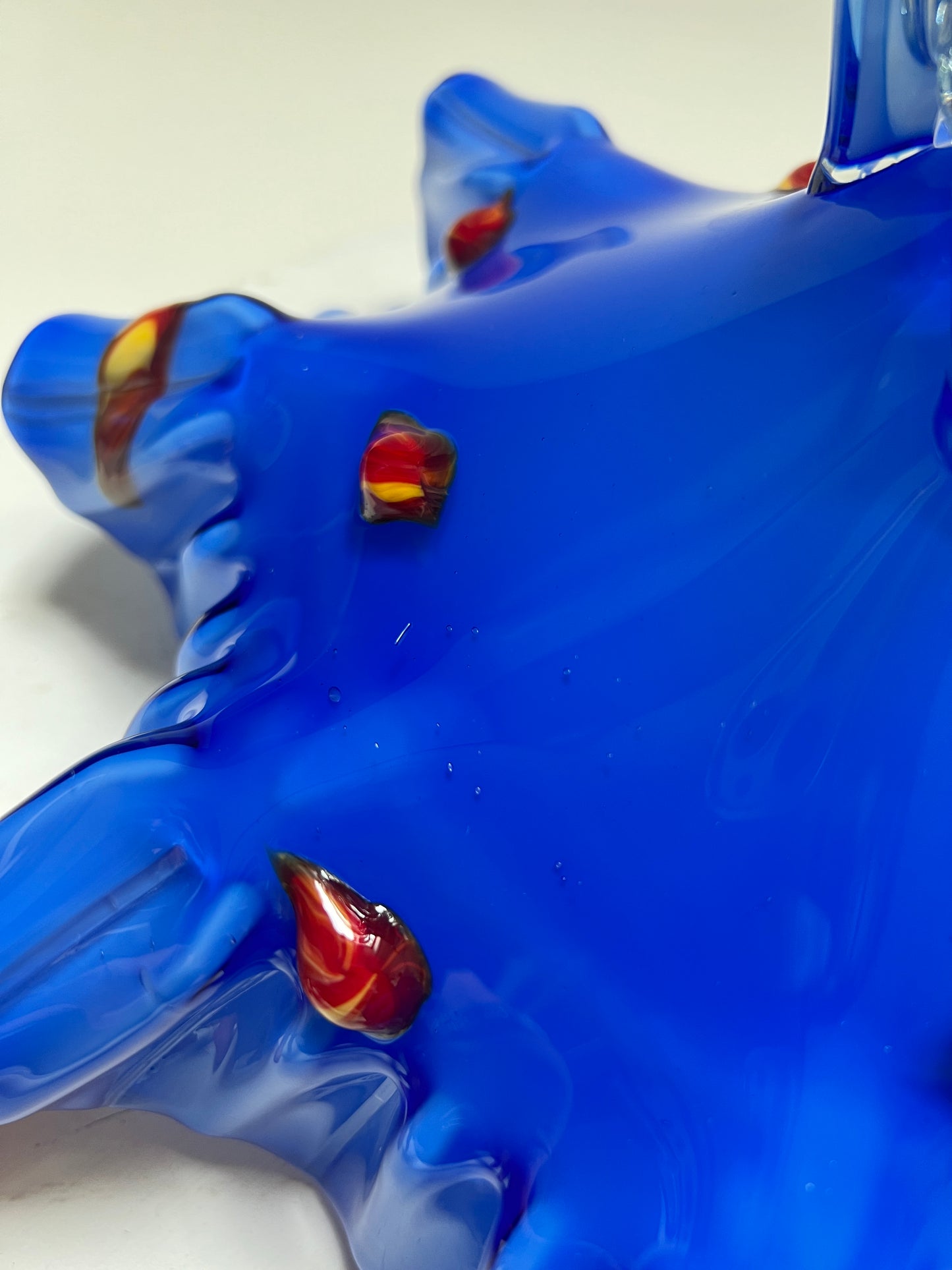 Vintage Murano Stil Glasvase Blau Handgefertigte Kunstglas Vase mit Rüschenrand 27 cm