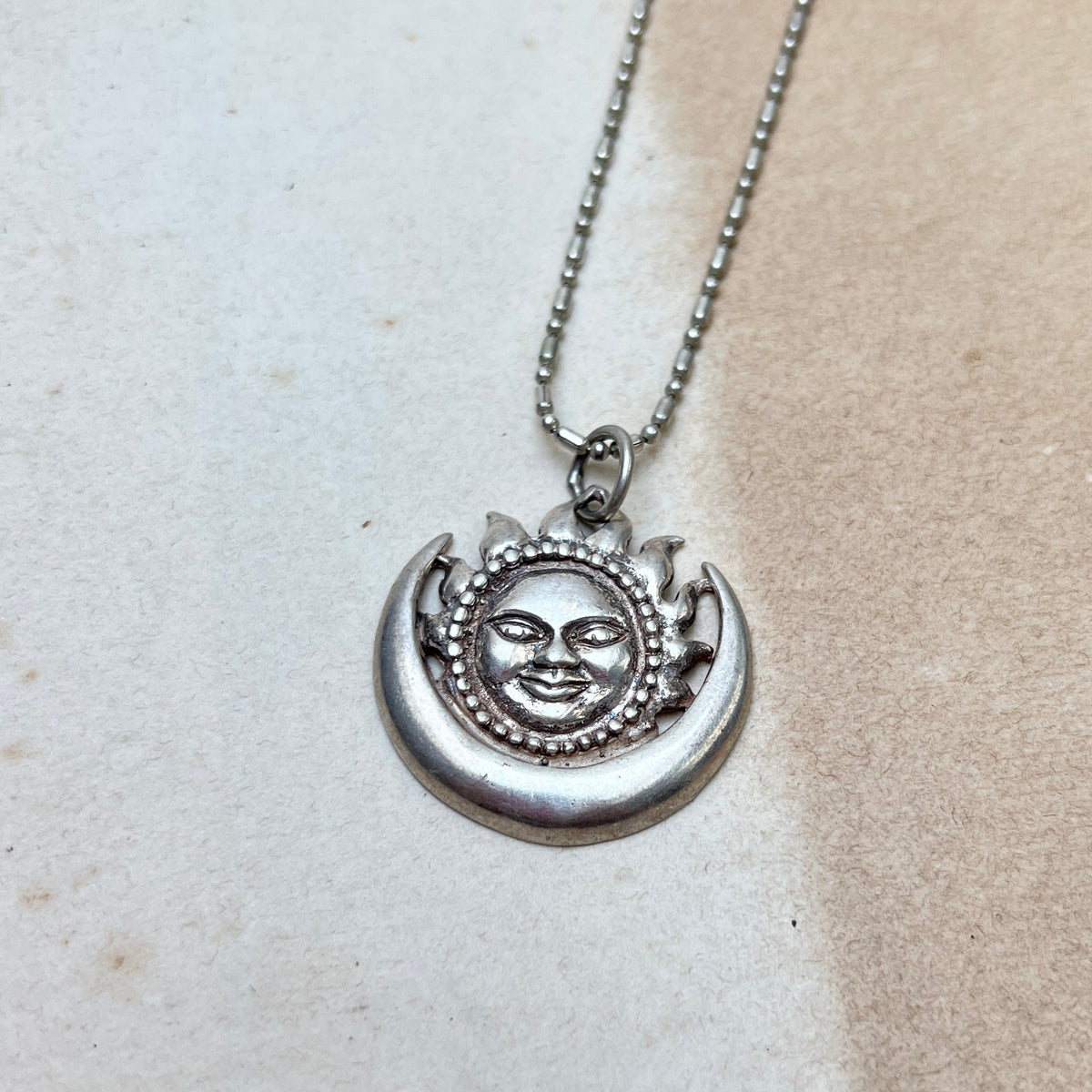 Vintage 90er Celestial Sun & Crescent Moon 925er Sterling Silver Anhänger New Age