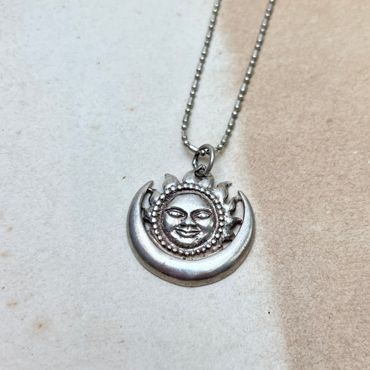 Vintage 90er Celestial Sun & Crescent Moon 925er Sterling Silver Anhänger New Age