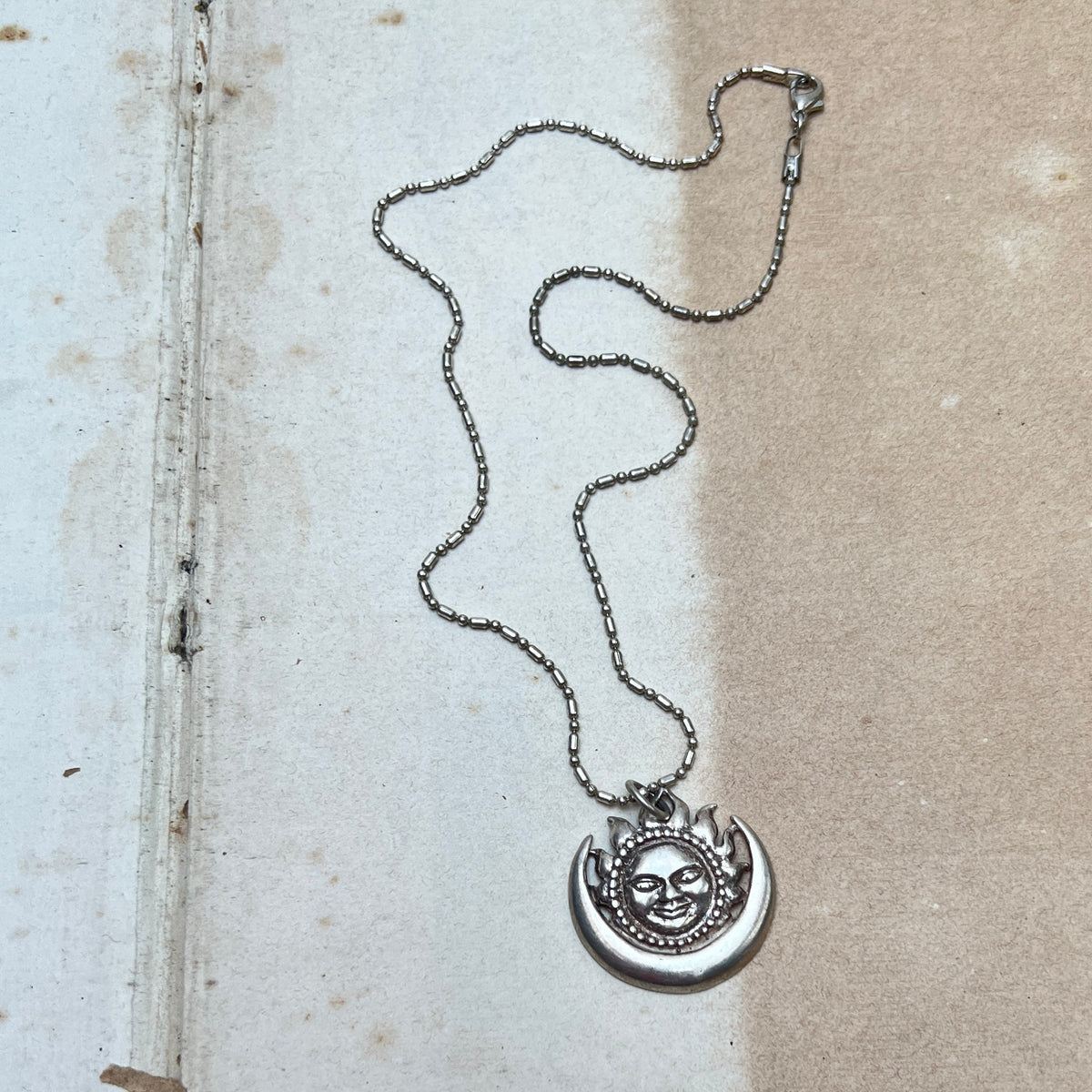 Vintage 90er Celestial Sun & Crescent Moon 925er Sterling Silver Anhänger New Age