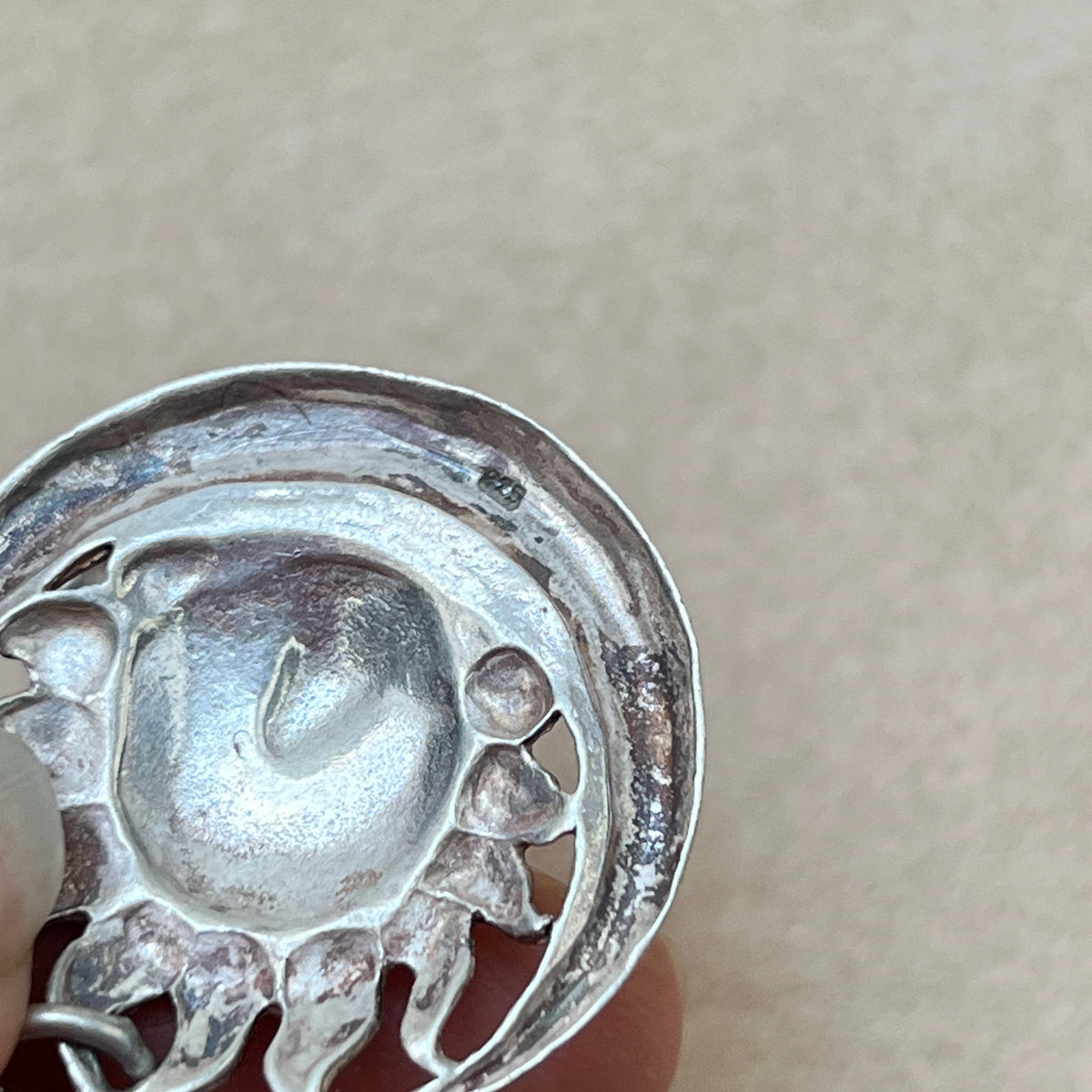 Vintage 90er Celestial Sun & Crescent Moon 925er Sterling Silver Anhänger New Age