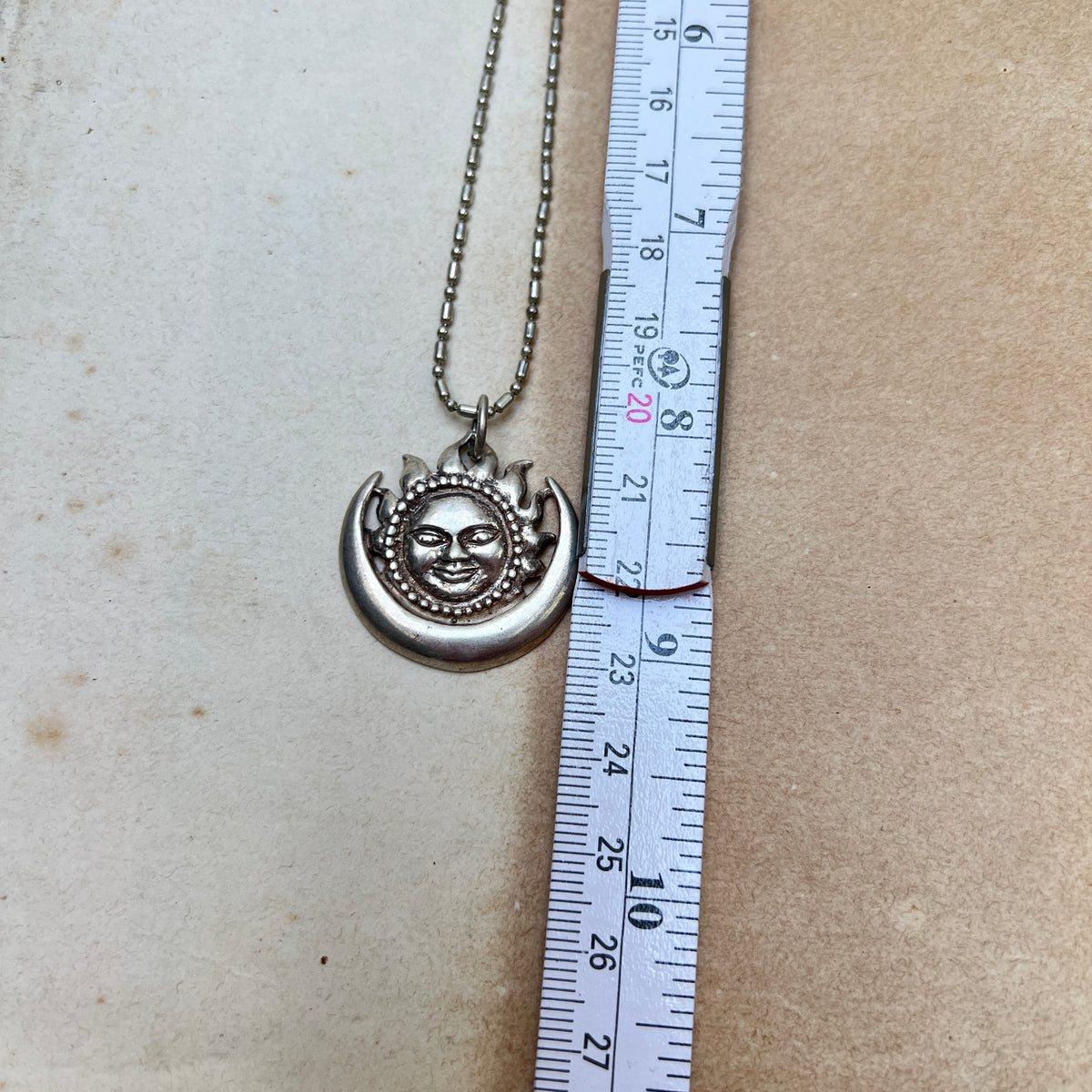Vintage 90er Celestial Sun & Crescent Moon 925er Sterling Silver Anhänger New Age