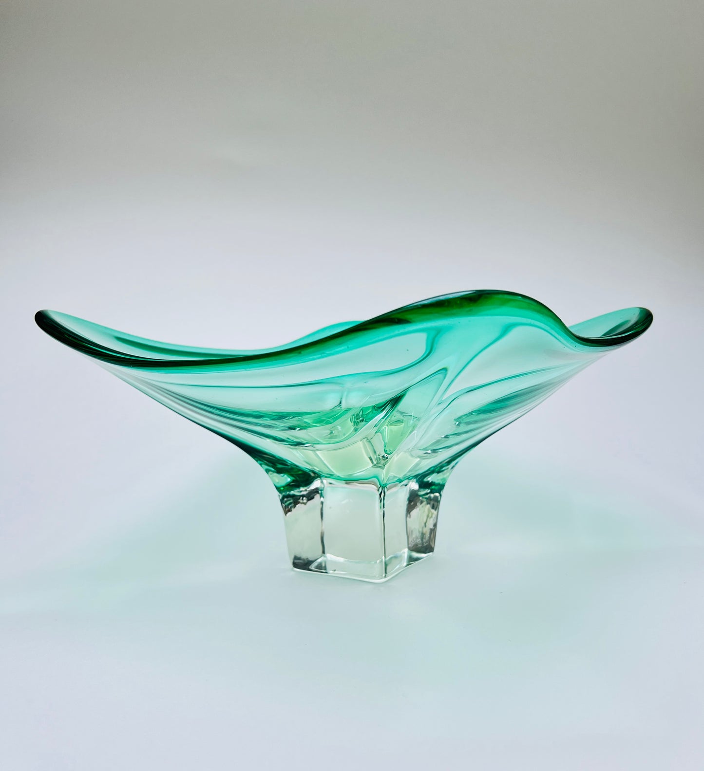 Vintage Murano Glasschale Grün Designschale Obstschale Art Glass Centerpiece 29 cm MCM Mid Century Modern