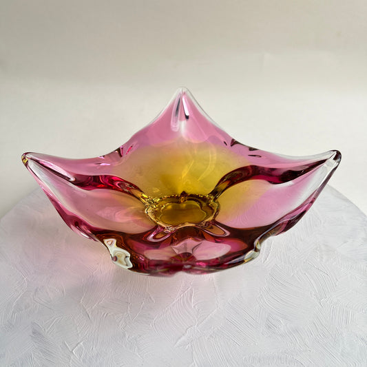 Böhmische Kristallglas Schale pink orange Tschechisch Chribska Hospodka Sommerso Schale
