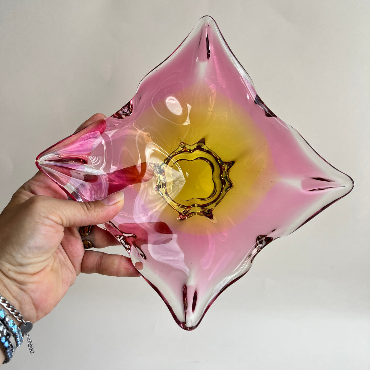 Böhmische Kristallglas Schale pink orange Tschechisch Chribska Hospodka Sommerso Schale