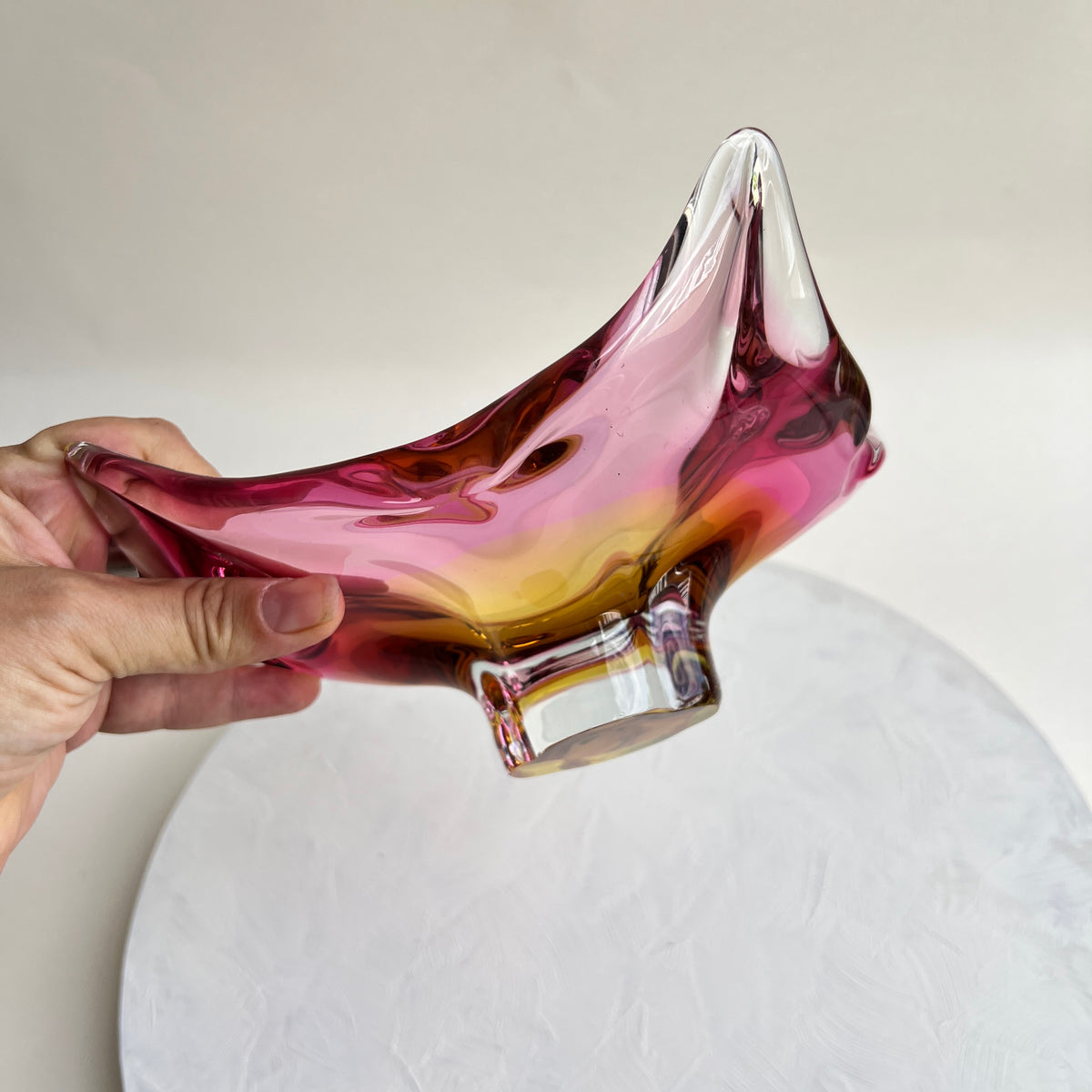 Böhmische Kristallglas Schale pink orange Tschechisch Chribska Hospodka Sommerso Schale
