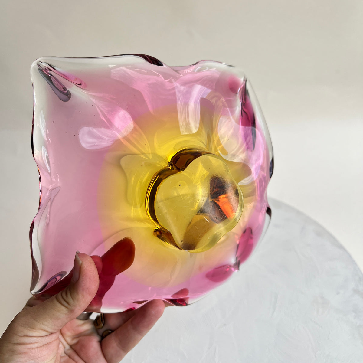 Böhmische Kristallglas Schale pink orange Tschechisch Chribska Hospodka Sommerso Schale