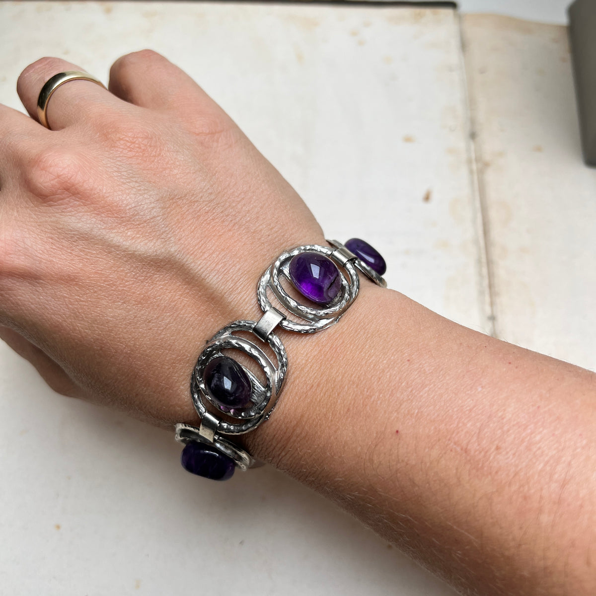 Vintage Amethyst Armband silber Space Age 70er Jahre Retro