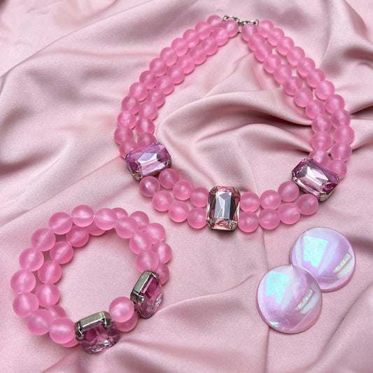 Vintage Deadstock Y2K Kawaii Candy Pop Cosplay Schmuck Set Rosa