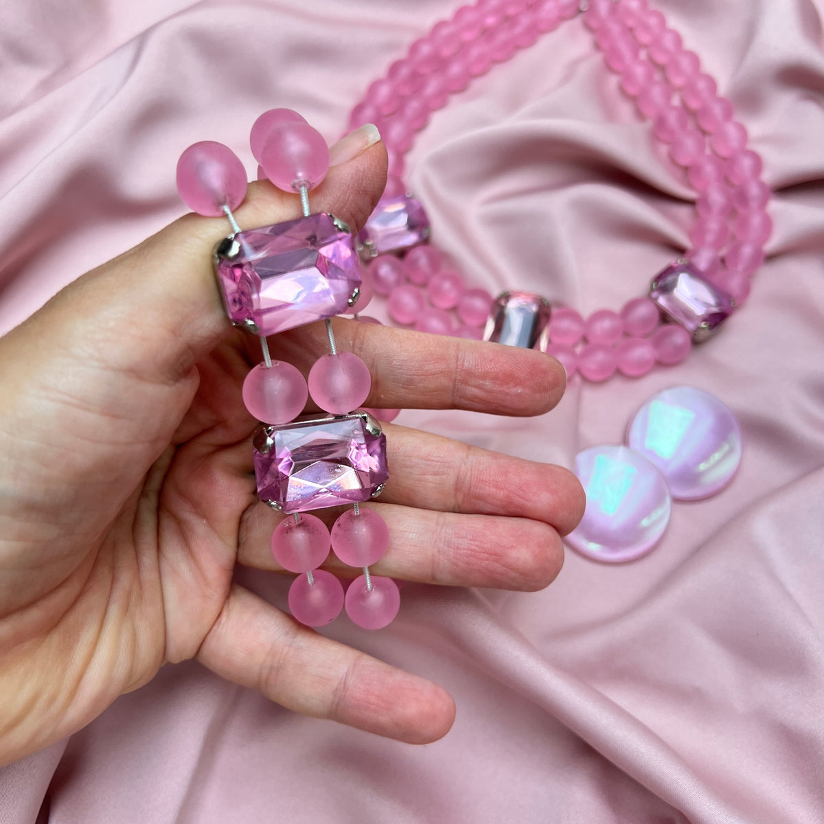 Vintage Deadstock Y2K Kawaii Candy Pop Cosplay Schmuck Set Rosa
