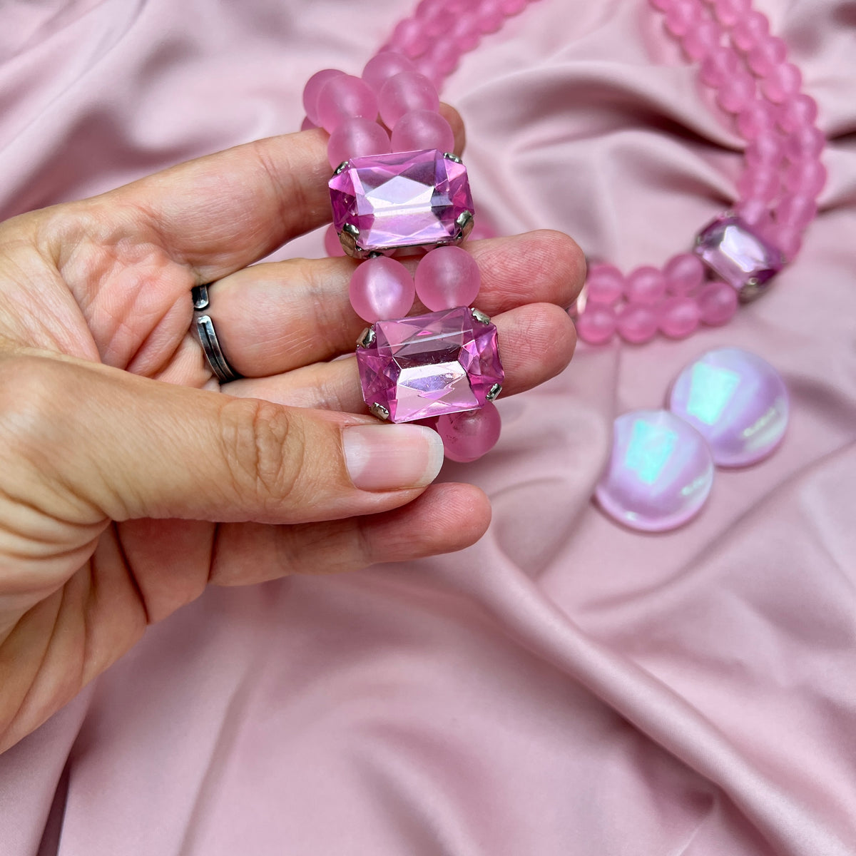Vintage Deadstock Y2K Kawaii Candy Pop Cosplay Schmuck Set Rosa