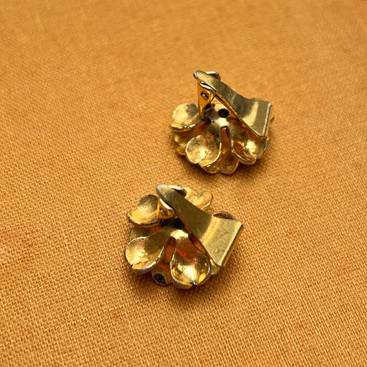 Vintage Toledo Damaszener Ohrclips 24K Gold Pearl Cluster Ohrringe Spanien 60er / 70er