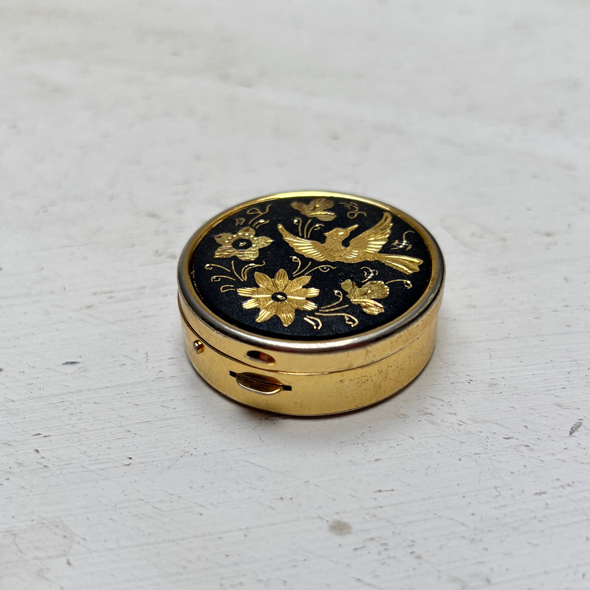 Vintage Damaszener 24k vergoldete Pillendose schwarz goldene Mini Dose Toledoware