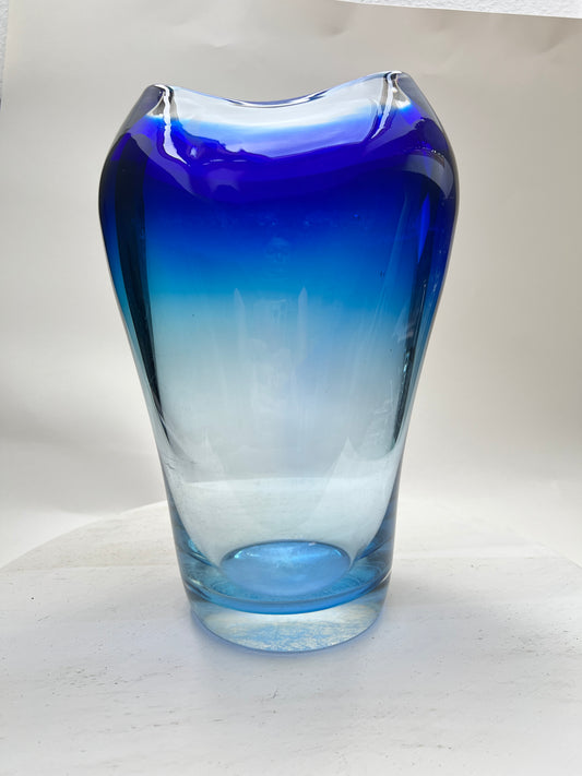 Große Vintage Glasvase Blau Farbverlauf 30 cm │ massive Studioglas Vase │ skandinavischer Stil │ Mid Century