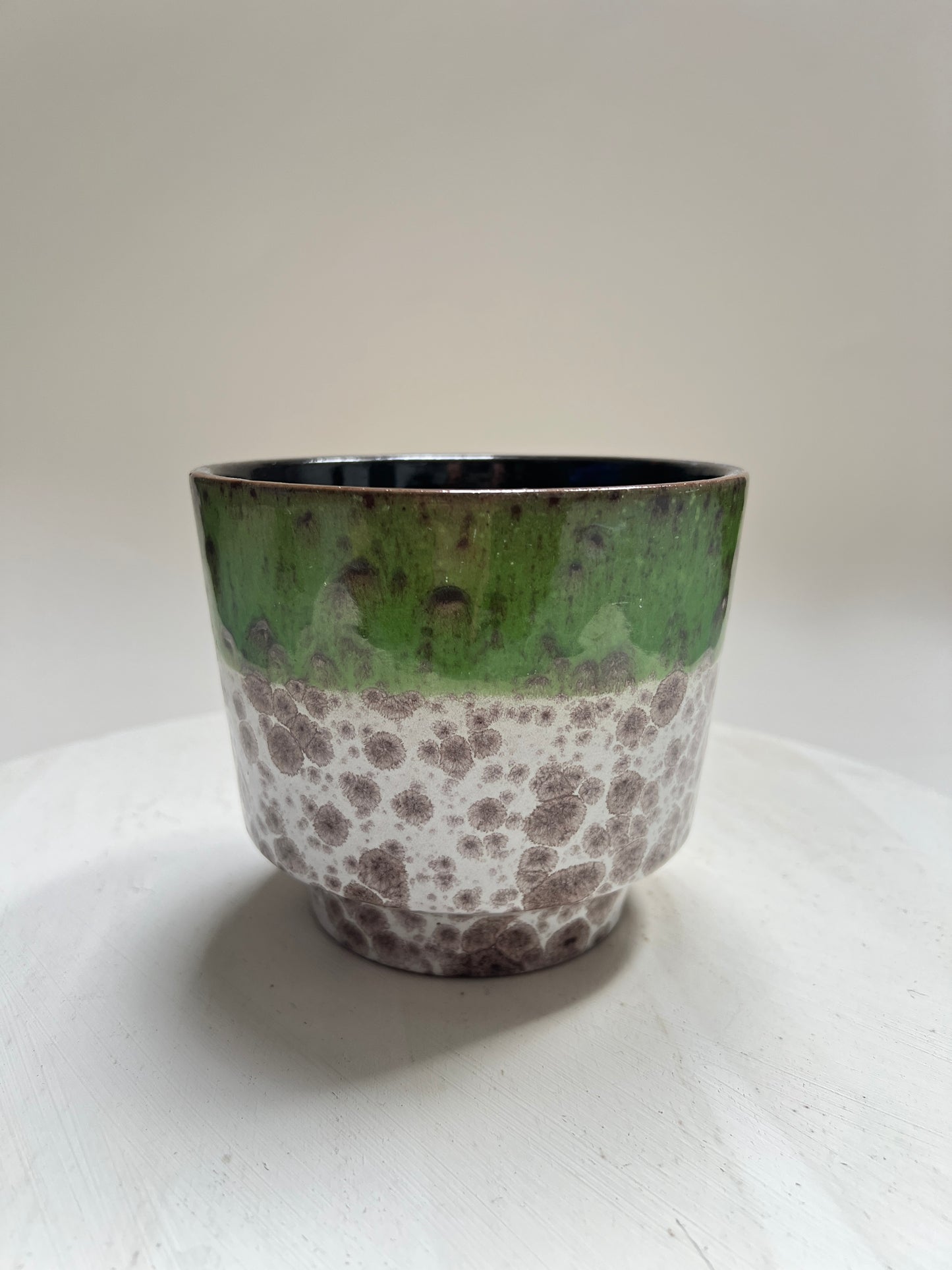 Grüner Fat Lava Optik Kristallglasur Vintage-Übertopf Pflanztopf Keramik West Germany