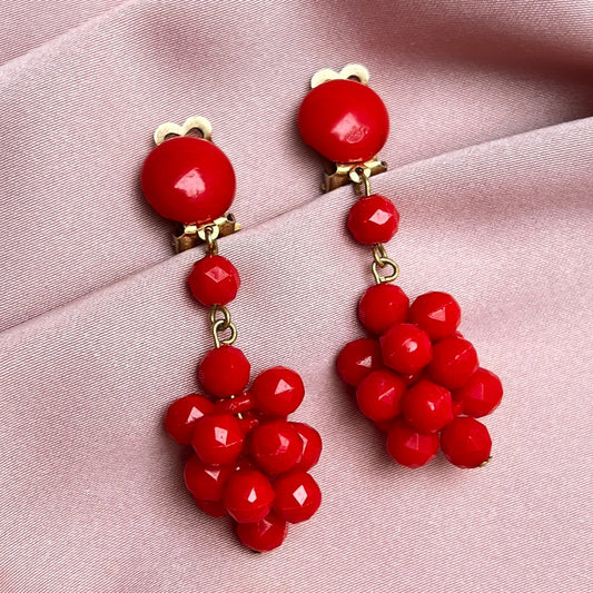 Vintage Riviera Pendant Ohrclips Rockabilly Retro Beeren rot