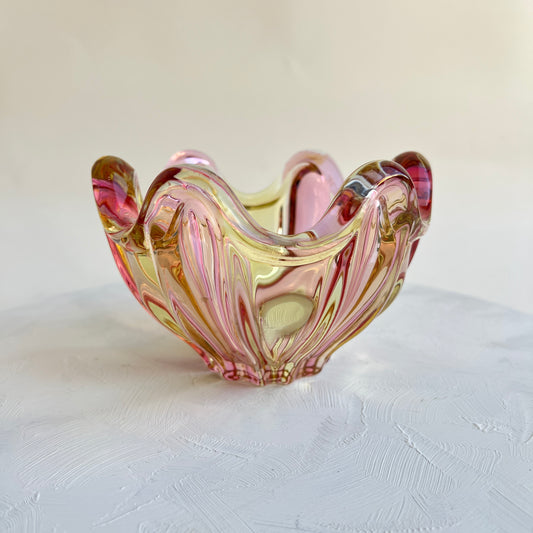 Vintage Hospodka Glasschale Sommerso Murano Stil Chribska rosa gelb