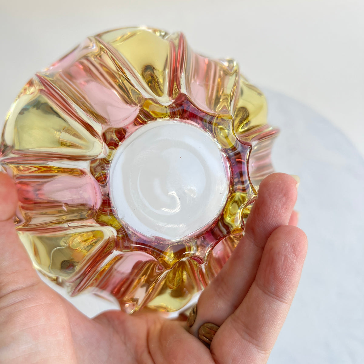 Vintage Hospodka Glasschale Sommerso Murano Stil Chribska rosa gelb