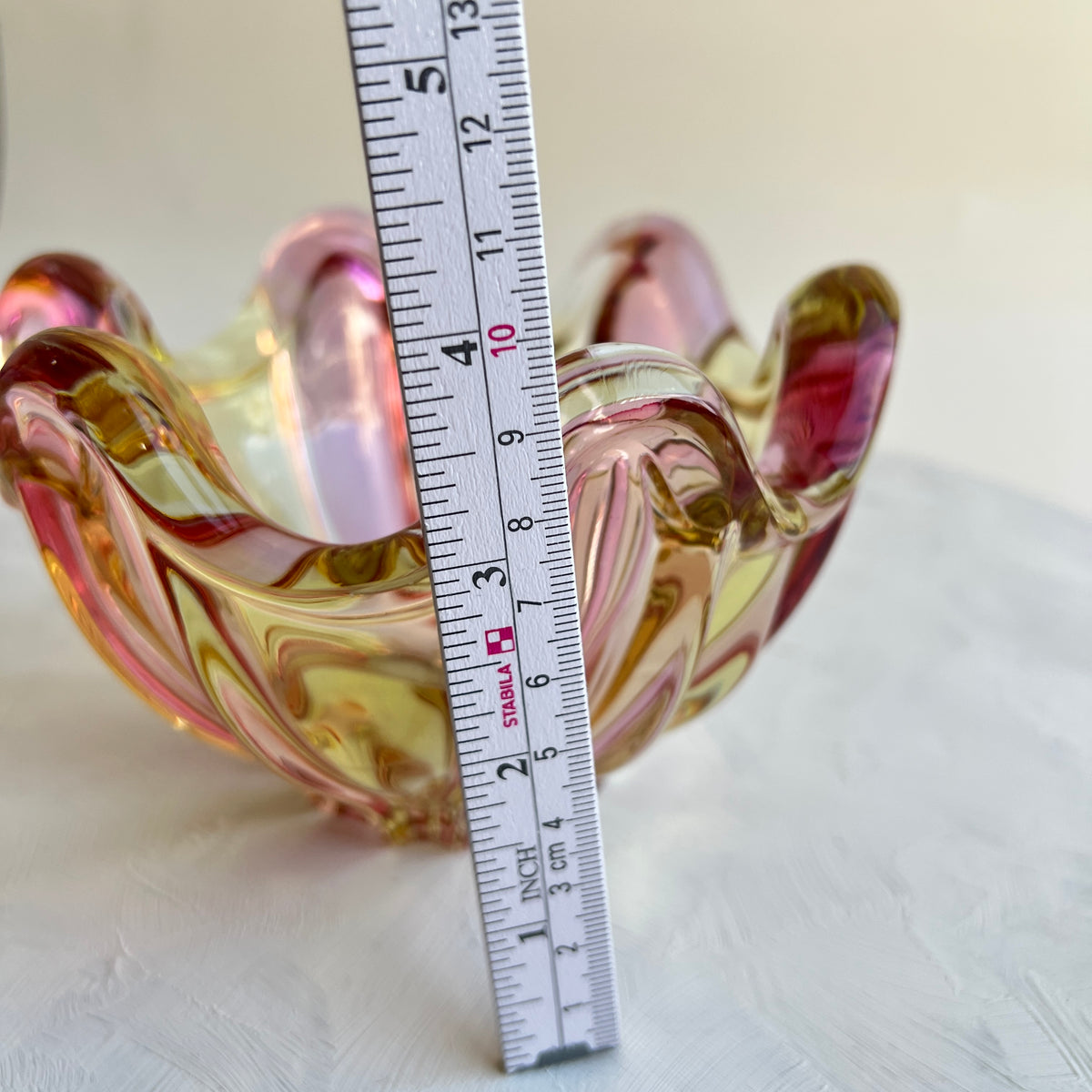 Vintage Hospodka Glasschale Sommerso Murano Stil Chribska rosa gelb