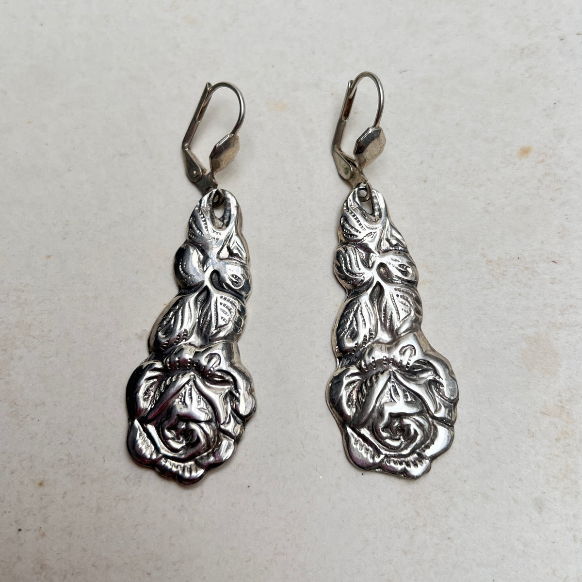 Vintage Art Nouveau Revival Ohrringe Silber Rose