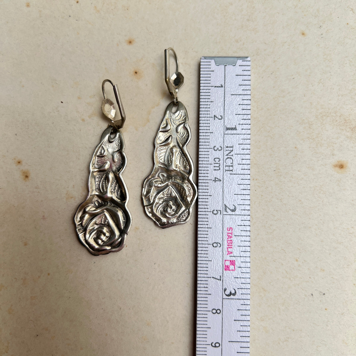 Vintage Art Nouveau Revival Ohrringe Silber Rose