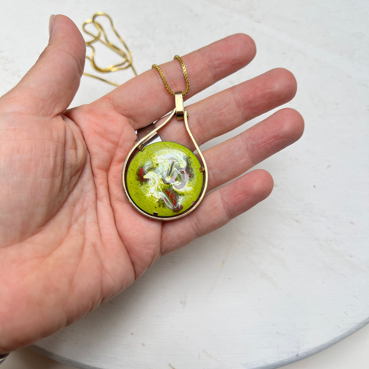 Vintage Emaille Kette beidseitig tragbar Mid Century Modern Space Age 1970er Boho