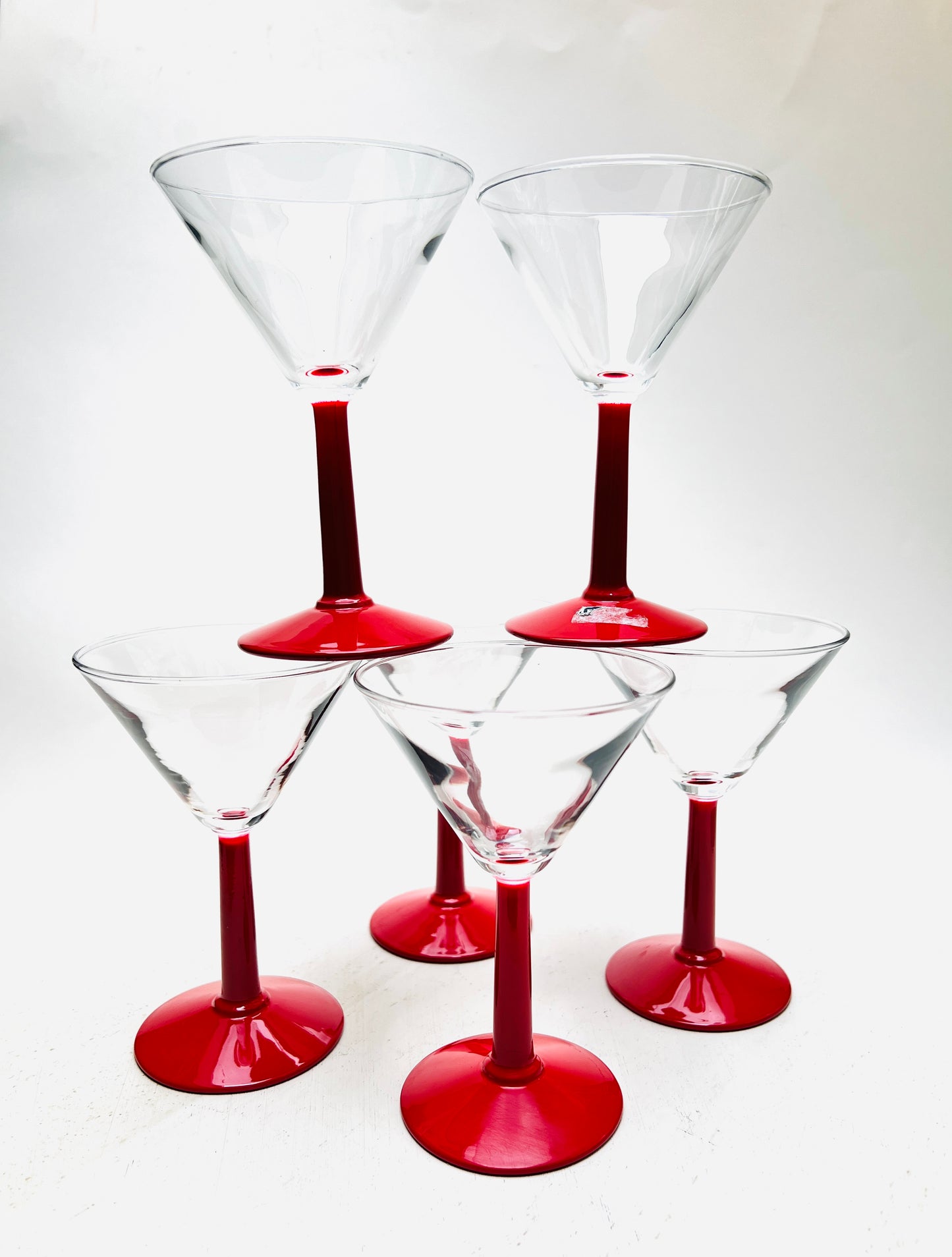 6 Leonardo Martini Cocktail Gläser mit rotem Stiehl 80er 90er Vintage