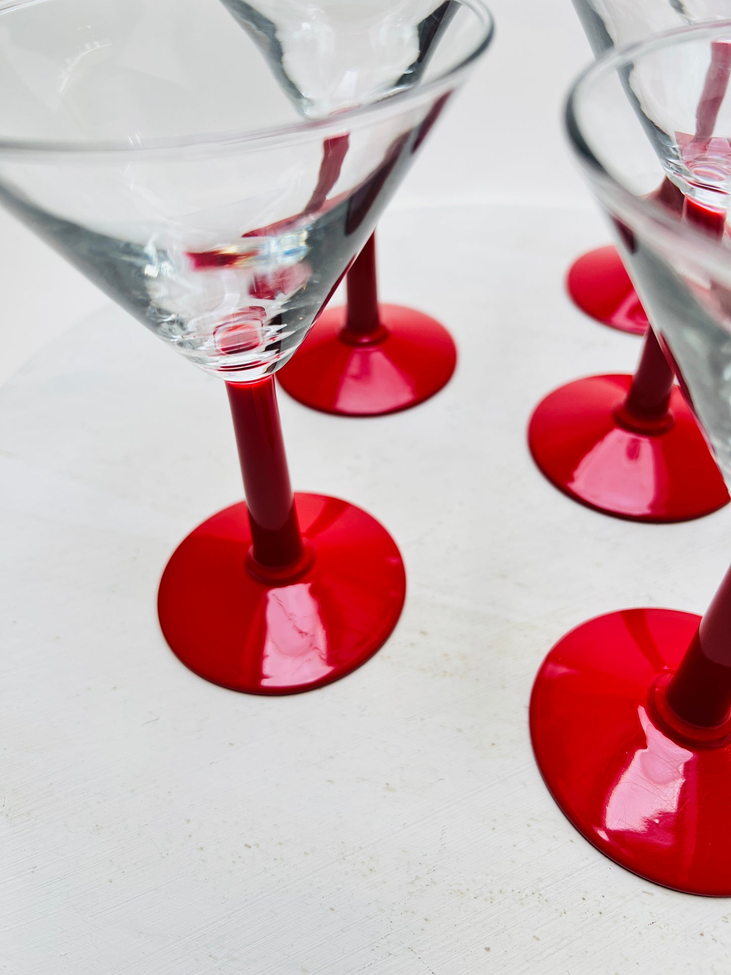6 Leonardo Martini Cocktail Gläser mit rotem Stiehl 80er 90er Vintage