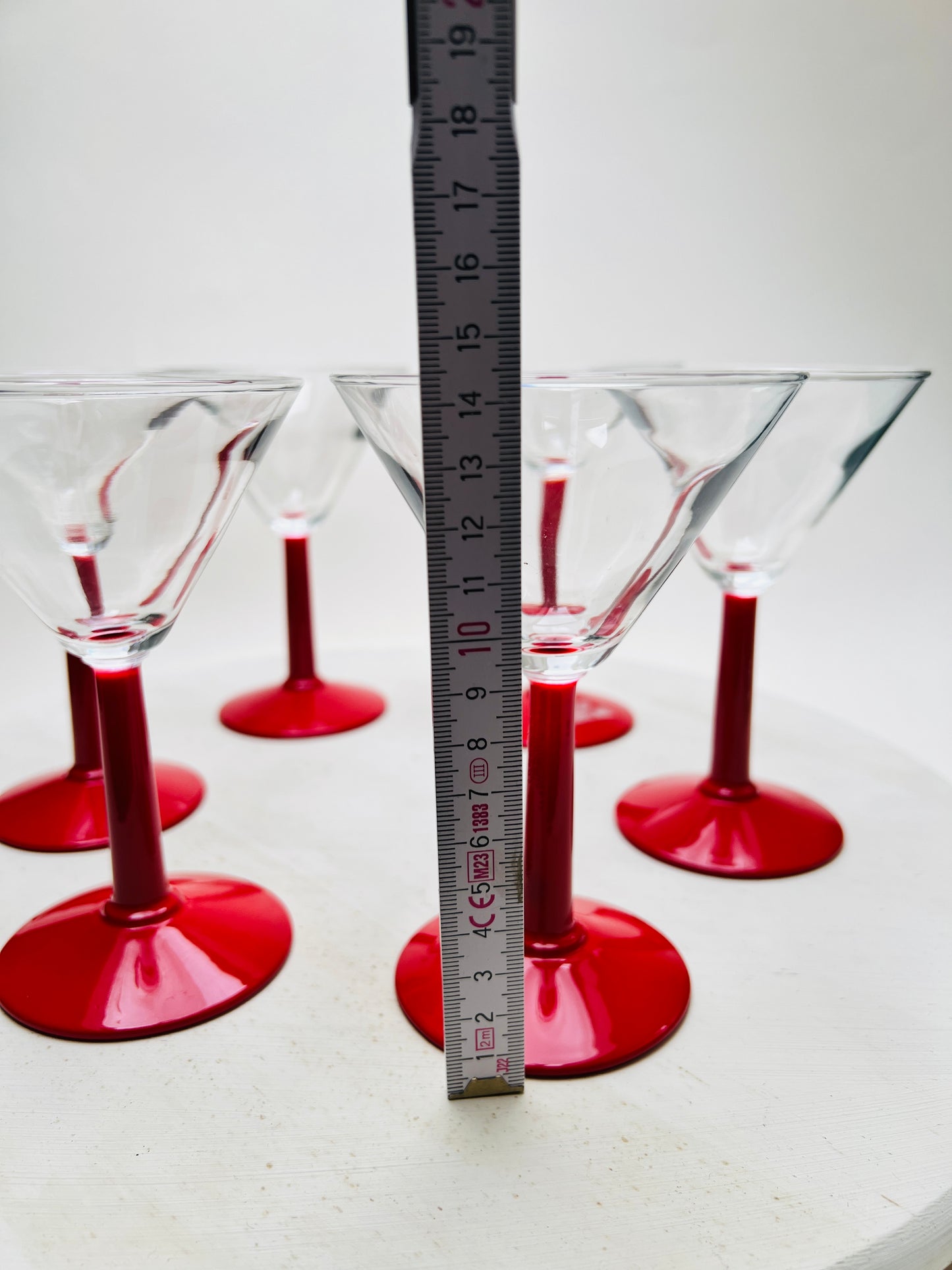 6 Leonardo Martini Cocktail Gläser mit rotem Stiehl 80er 90er Vintage
