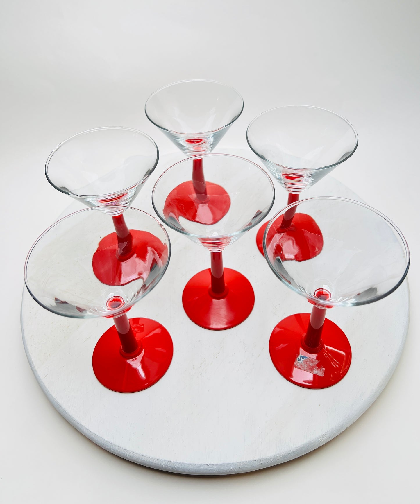 6 Leonardo Martini Cocktail Gläser mit rotem Stiehl 80er 90er Vintage