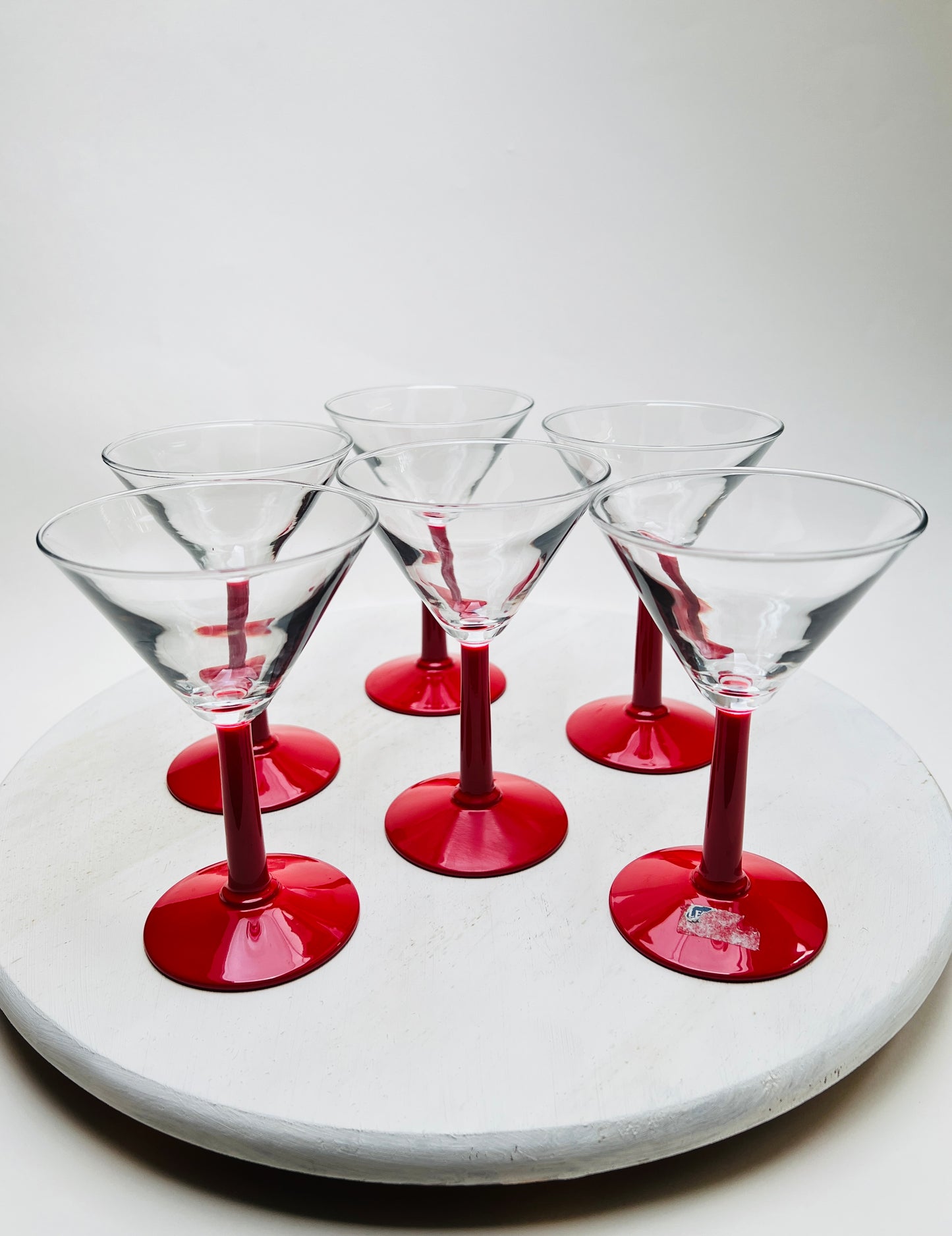 6 Leonardo Martini Cocktail Gläser mit rotem Stiehl 80er 90er Vintage