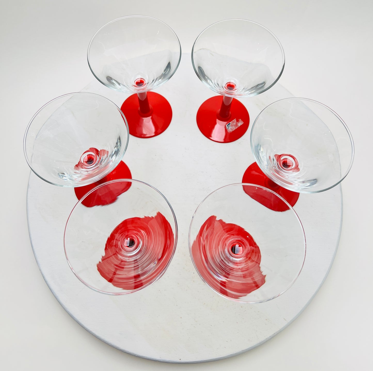 6 Leonardo Martini Cocktail Gläser mit rotem Stiehl 80er 90er Vintage