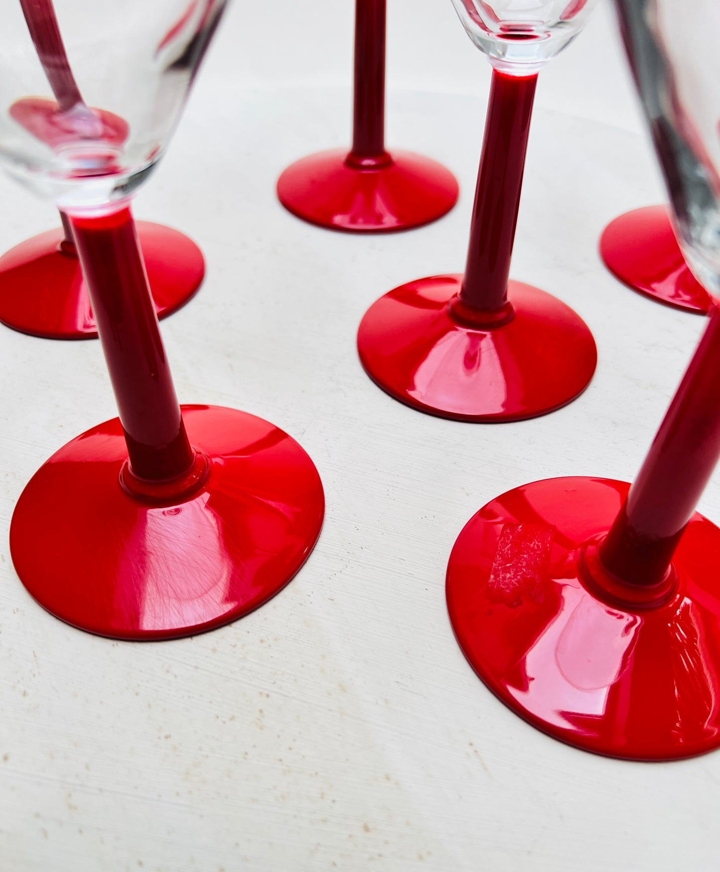 6 Leonardo Martini Cocktail Gläser mit rotem Stiehl 80er 90er Vintage