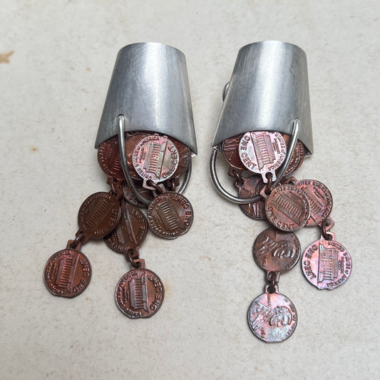 Vintage Linda Hesh Art to Wear Statement Pennies Ohrringe Sterling Postmoderne