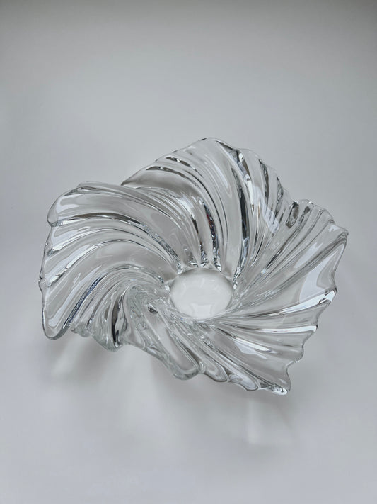 Vintage MCM Obstschale Swirl Belle Epoque Centerpiece schwere Glasschale klar Mid Century