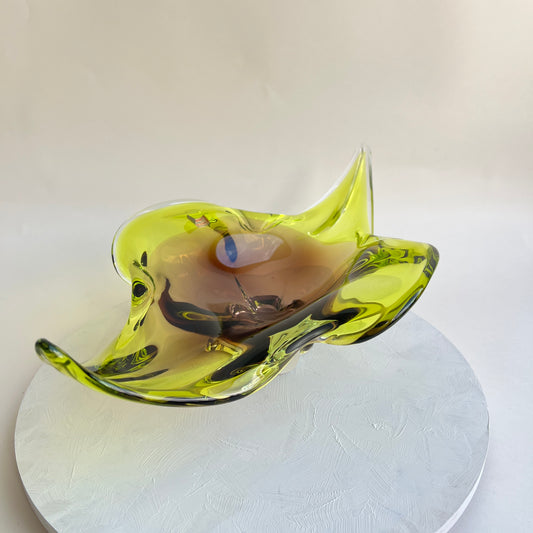 Vintage Mid Century Joska Waldglashütte Centerpiece Sommerso Murano Stil Glasschale Bodenmais Silberberg