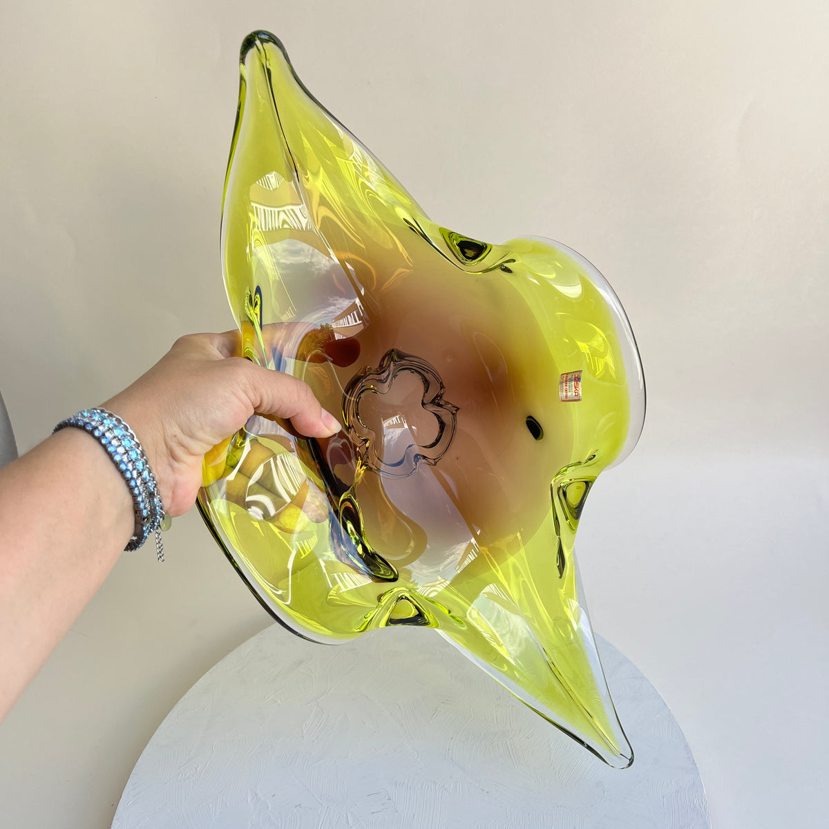 Vintage Mid Century Joska Waldglashütte Centerpiece Sommerso Murano Stil Glasschale Bodenmais Silberberg