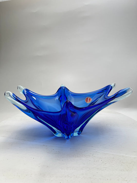 Murano blaue Zipfelschale Kobalt Obstschale Mid Century Art Glass