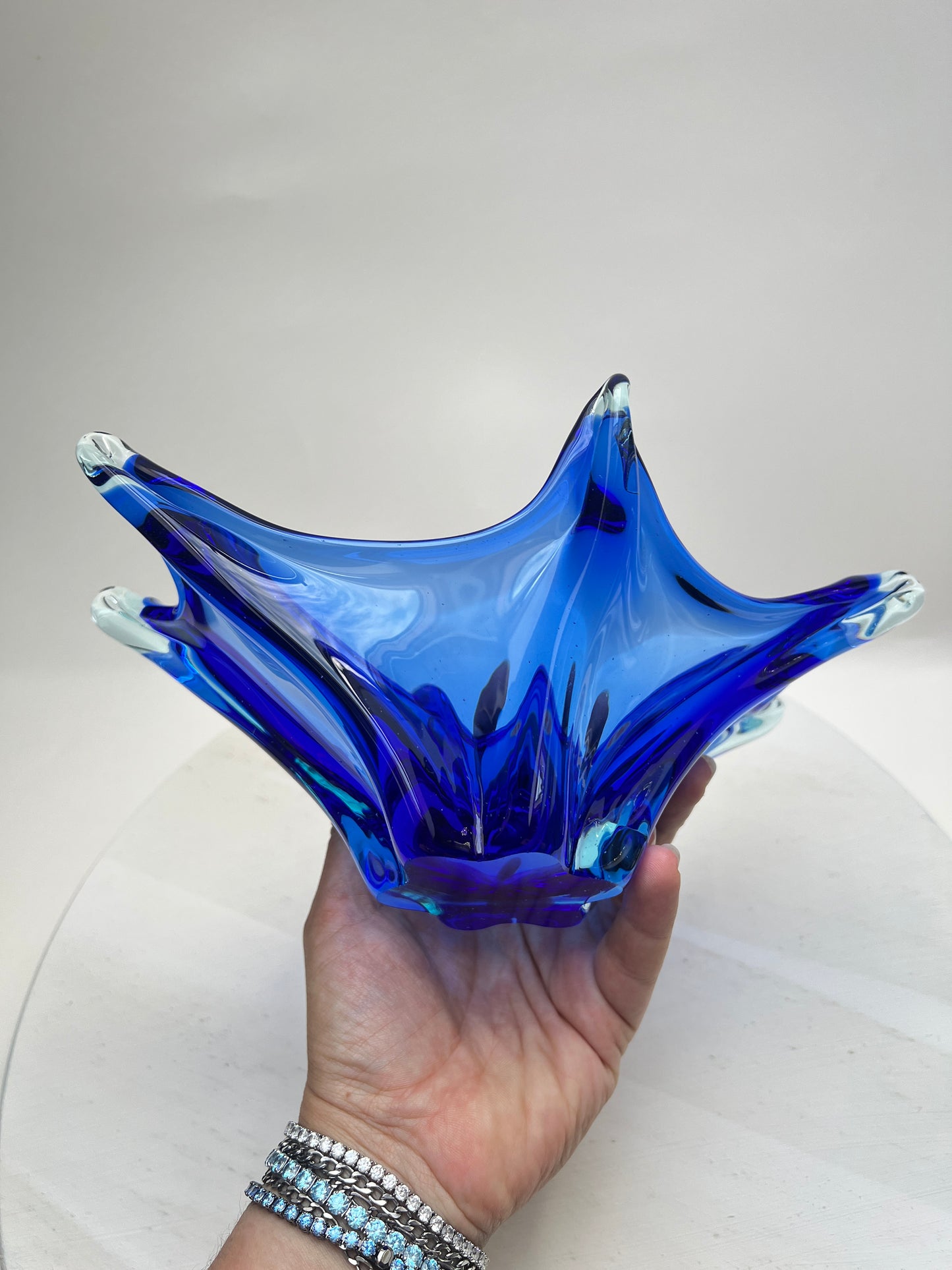 Murano blaue Zipfelschale Kobalt Obstschale Mid Century Art Glass