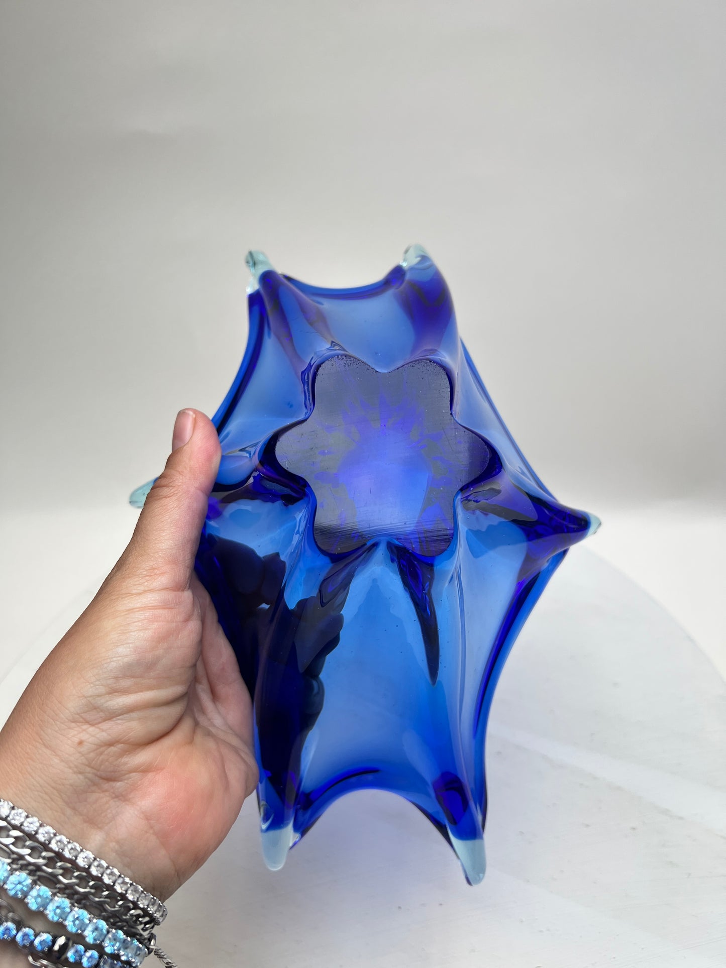 Murano blaue Zipfelschale Kobalt Obstschale Mid Century Art Glass