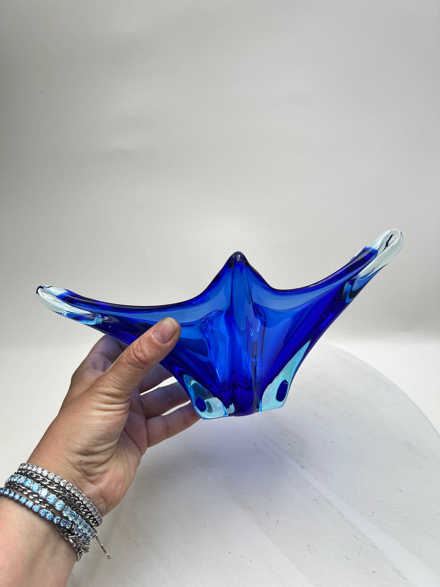 Murano blaue Zipfelschale Kobalt Obstschale Mid Century Art Glass