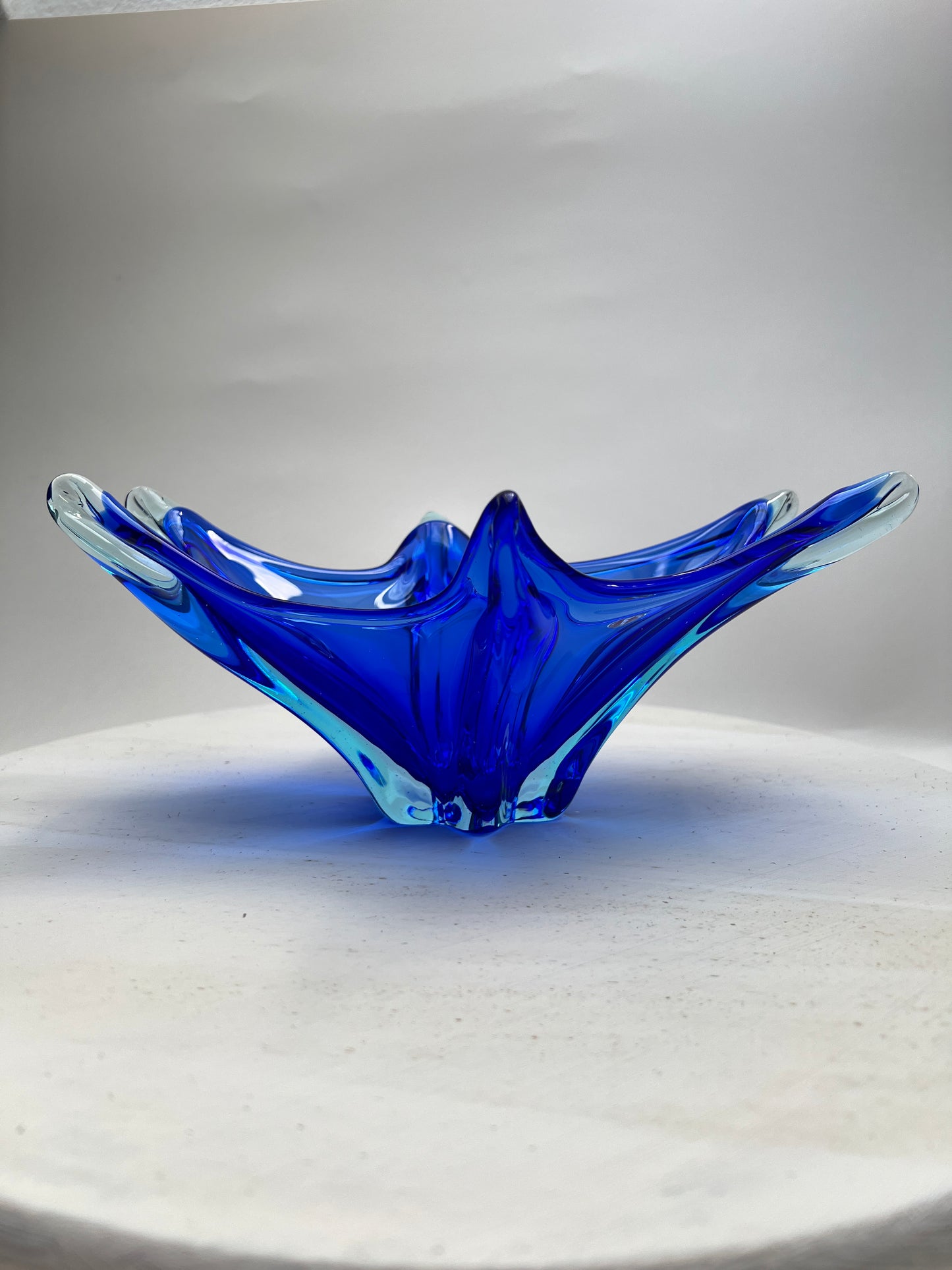 Murano blaue Zipfelschale Kobalt Obstschale Mid Century Art Glass
