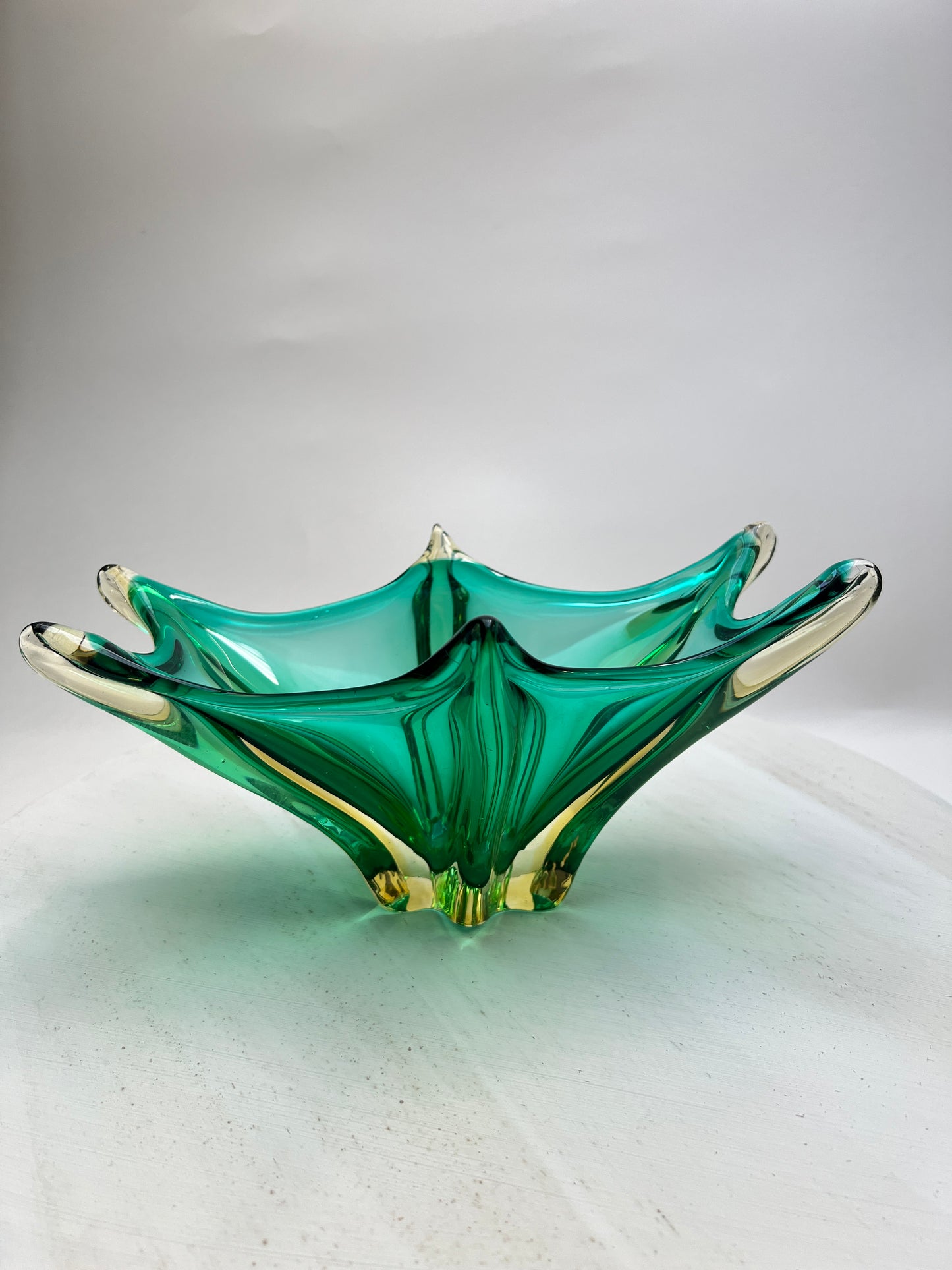 Murano Glas Schale Sommerso Grün Vintage Designschale Italien Mid Century Art Glass