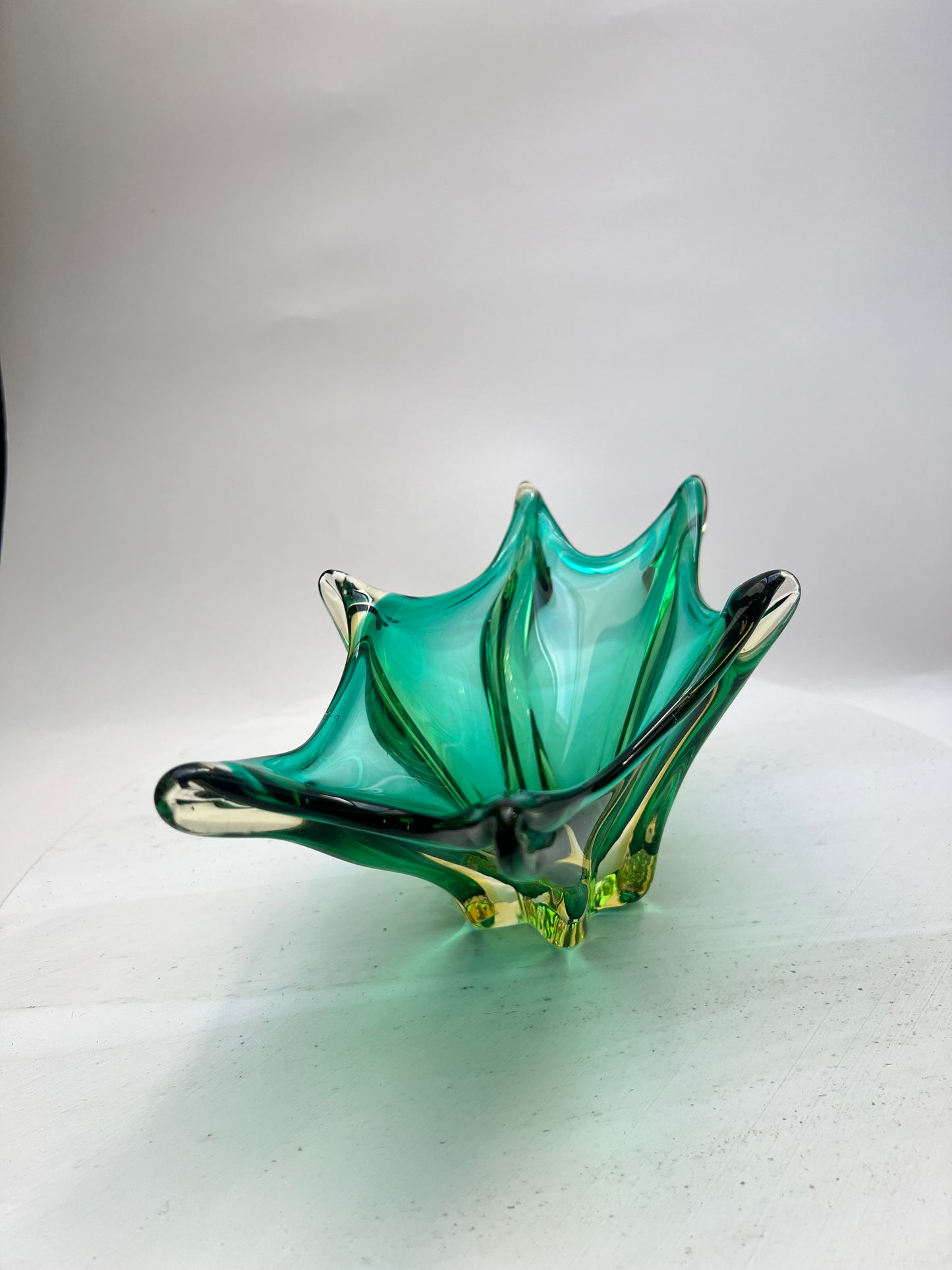 Murano Glas Schale Sommerso Grün Vintage Designschale Italien Mid Century Art Glass