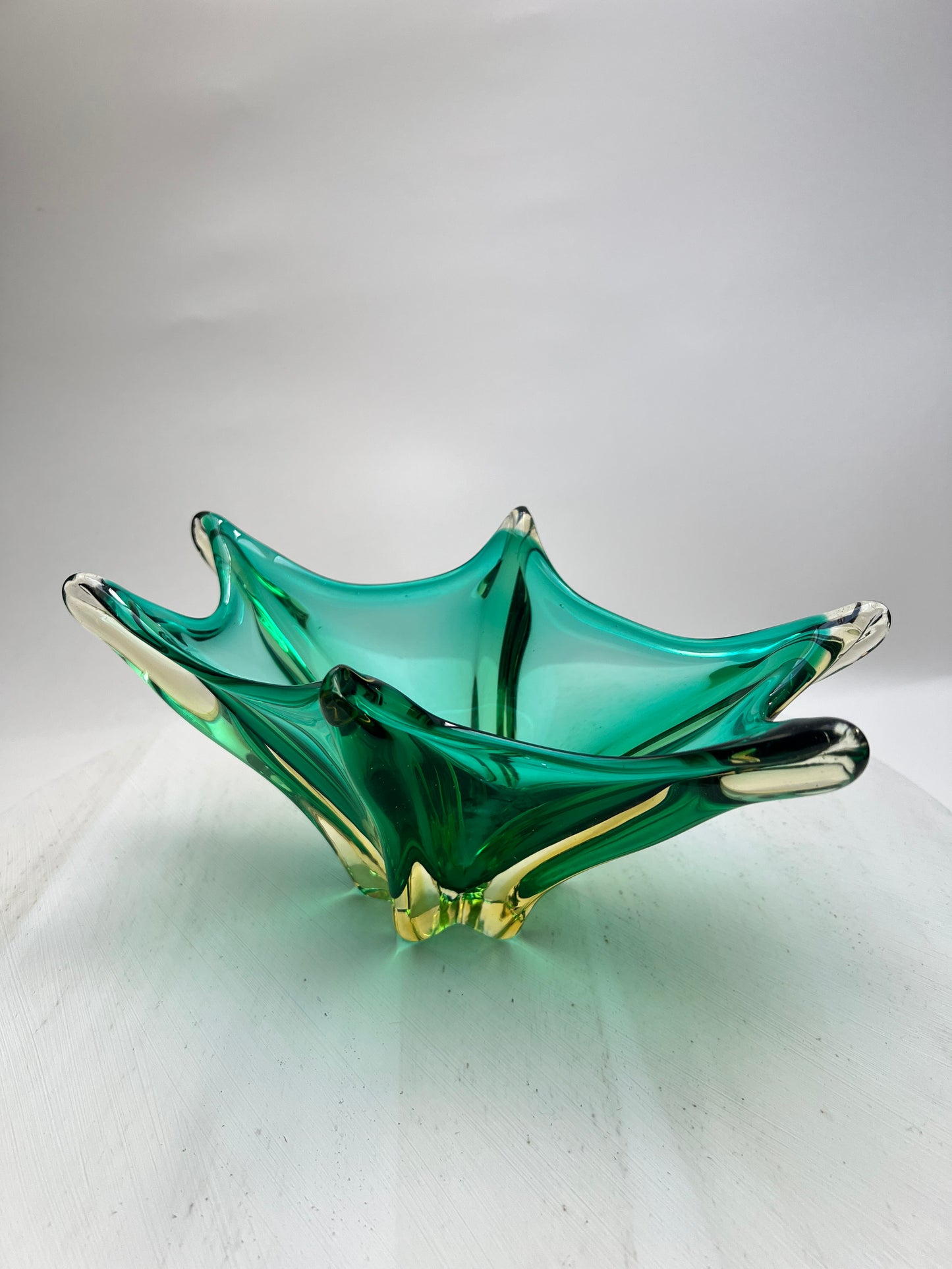 Murano Glas Schale Sommerso Grün Vintage Designschale Italien Mid Century Art Glass