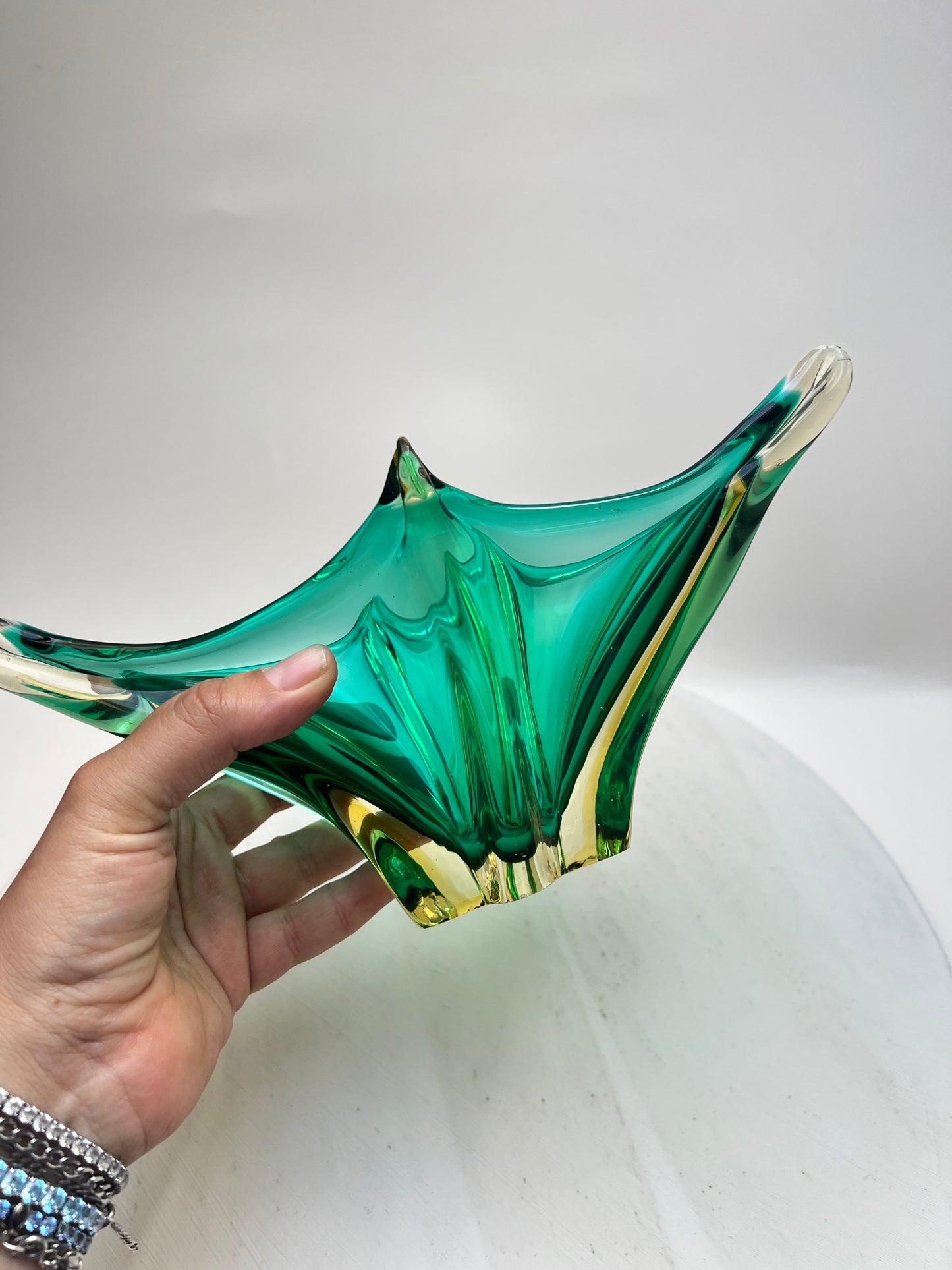 Murano Glas Schale Sommerso Grün Vintage Designschale Italien Mid Century Art Glass
