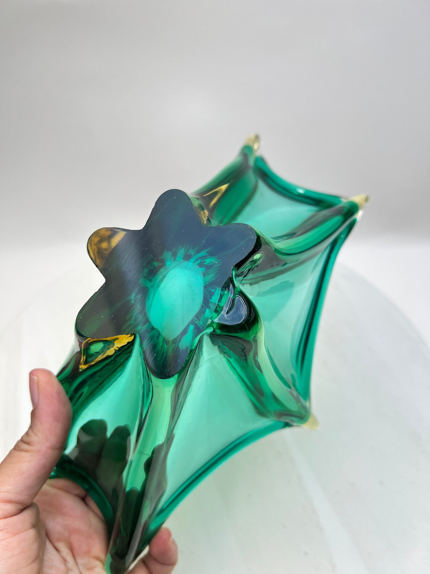 Murano Glas Schale Sommerso Grün Vintage Designschale Italien Mid Century Art Glass