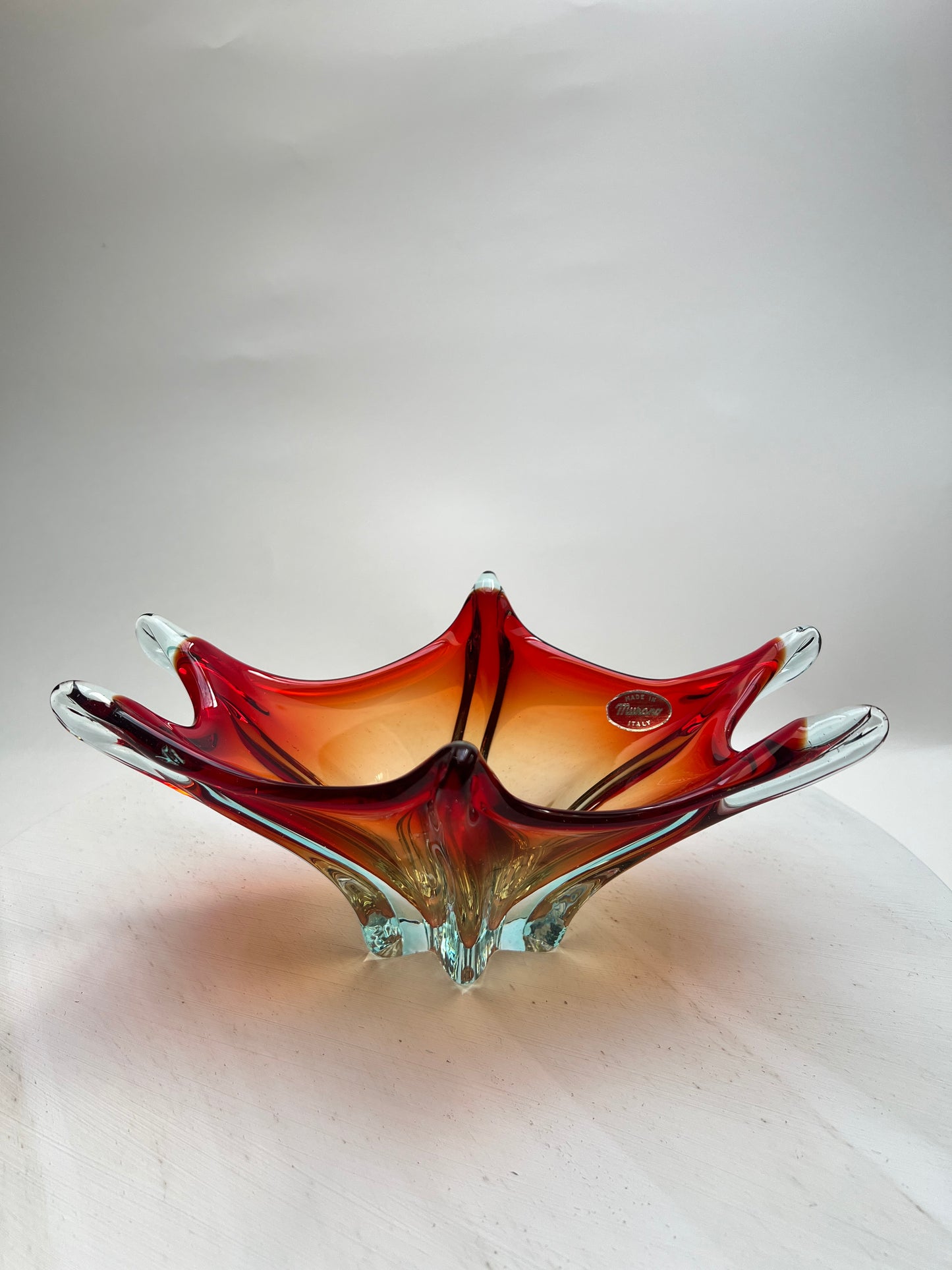 Murano Glas Schale Sommerso Rot Blau Vintage Designschale Italien Mid Century Art Glass