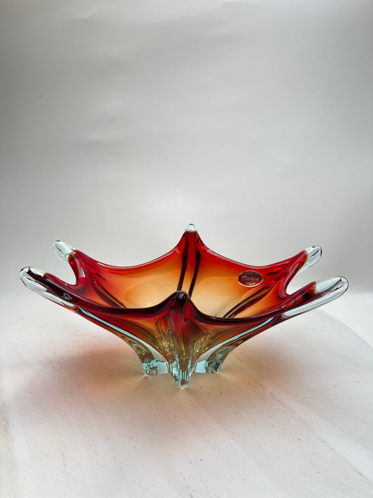 Murano Glas Schale Sommerso Rot Blau Vintage Designschale Italien Mid Century Art Glass